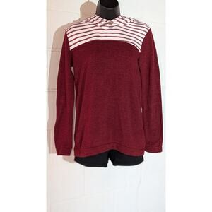 Vanilla Bay Striped Hooded Long Sleeve Shirt Burgundy Sweater Top Medium